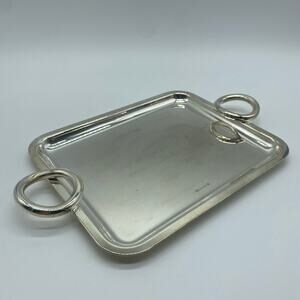 Christofle Silver Plated Mini Vergito Letter Tray Round Handles 8 x 6 Tablescape